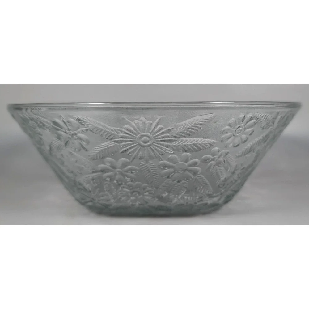 Indiana Glass Pineapple & Floral Clear Salad Bowls Set of 2 Vintage 5 Sided Bowl